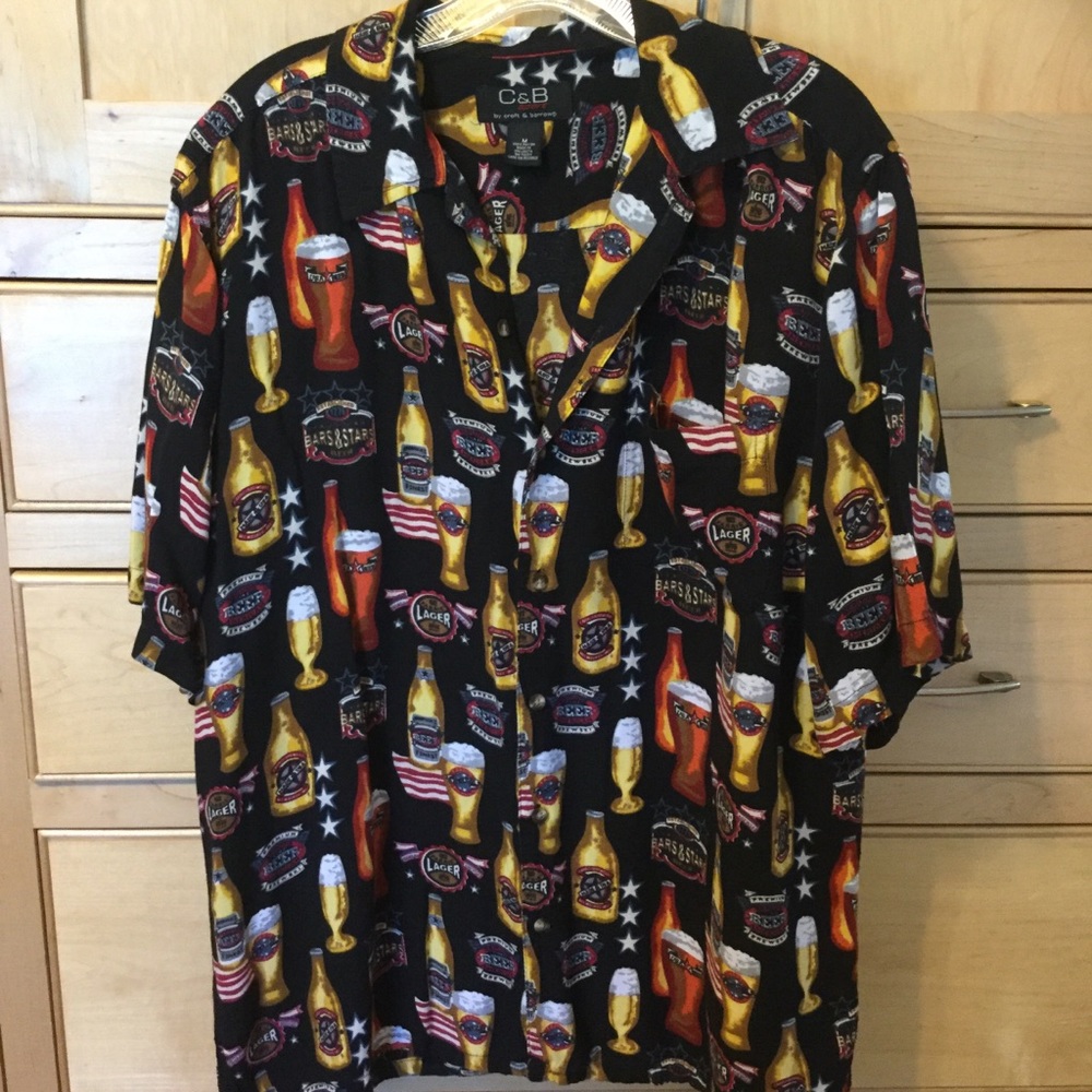 BEER Motif Hawaiian shirt Size medium Short sleeve